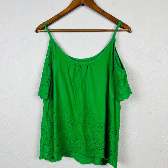 Skies Are Blue Kelly Green Eyelet Tank Strappy - M - Picture 4 of 5
